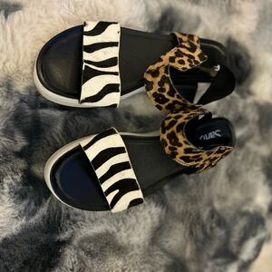 Franco Sarto Kids Zebra & Leopard Print Sandals - Black White Brown